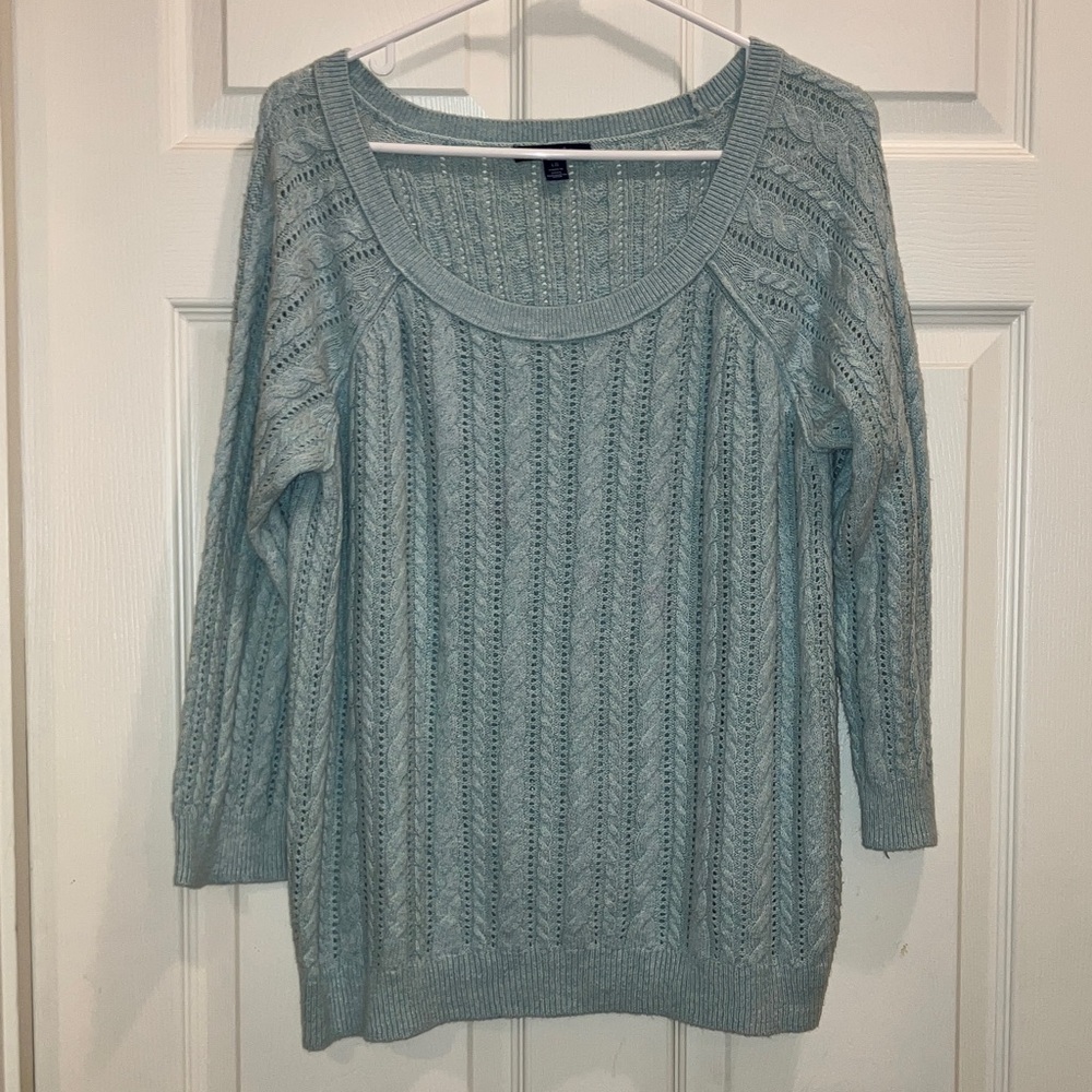 American Eagle Outfitters Sage Green Open Knit Sweater Size Large